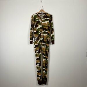 Lazy One Mens Camo One Piece Buck Naked Back Flap Button Down Stretch Pajamas